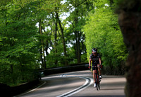 Cycling through woods above Hebden Bridge