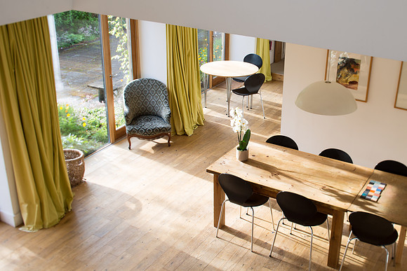 Dining table bathed in sunshine for the evening meal