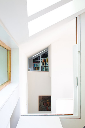 From bedroom viewing through lounge to library