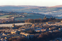 View over Savile Park, Halifax, with Crossley Heath School, Norland Moor and the Pennines